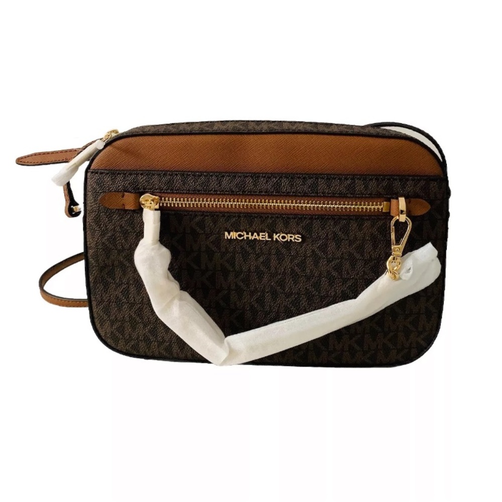 Michael Kors Saffiano Leather Monogram Crossbody Bag Brown Purse NWT